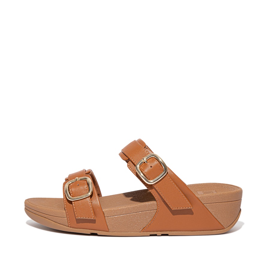 Fitflop Adjustable Leather Slides Light Tan