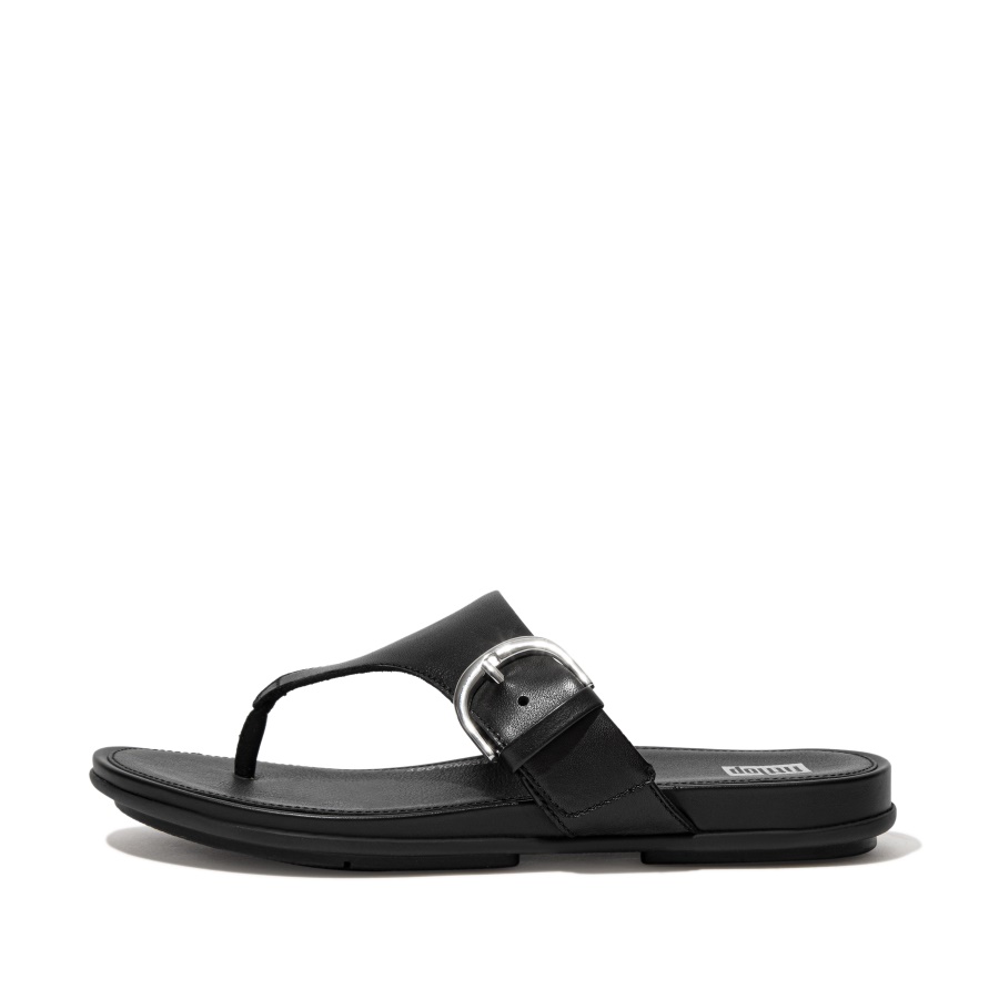 Fitflop Buckle Leather Toe-Post Sandals All Black
