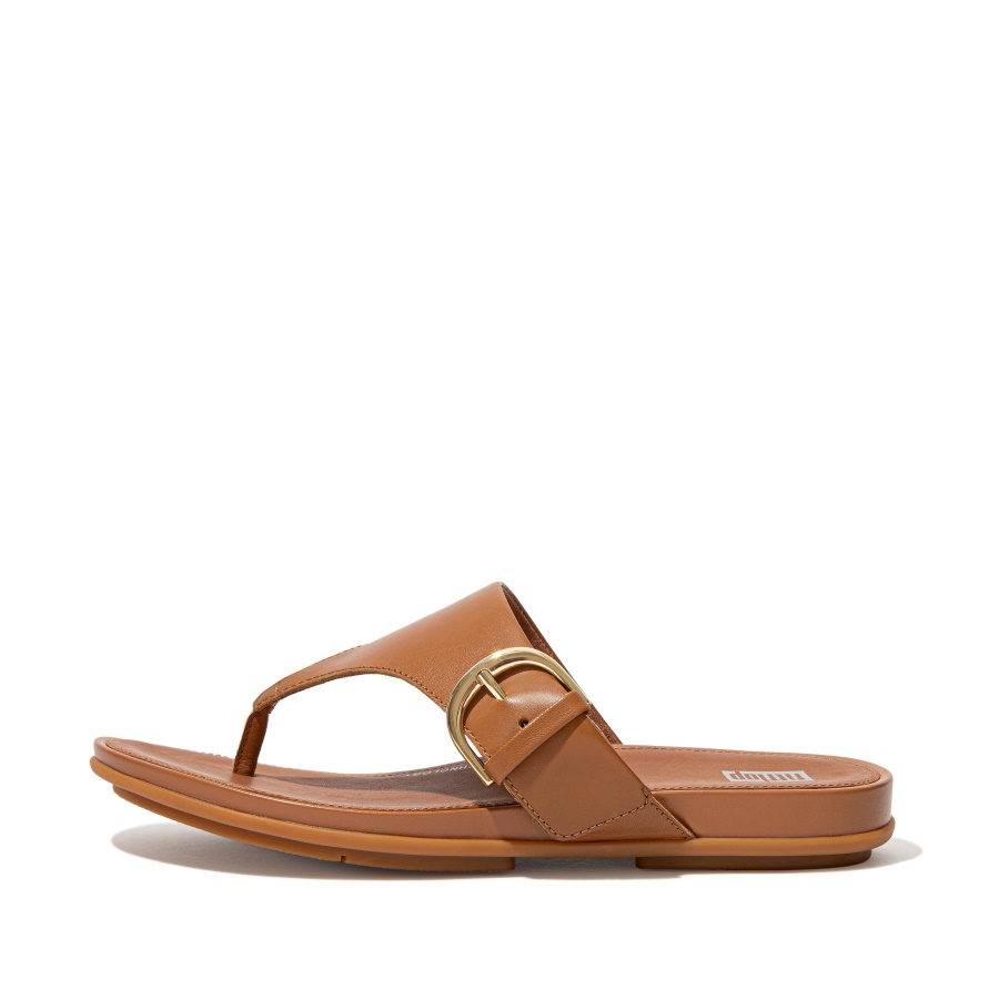 Fitflop Buckle Leather Toe-Post Sandals Light Tan