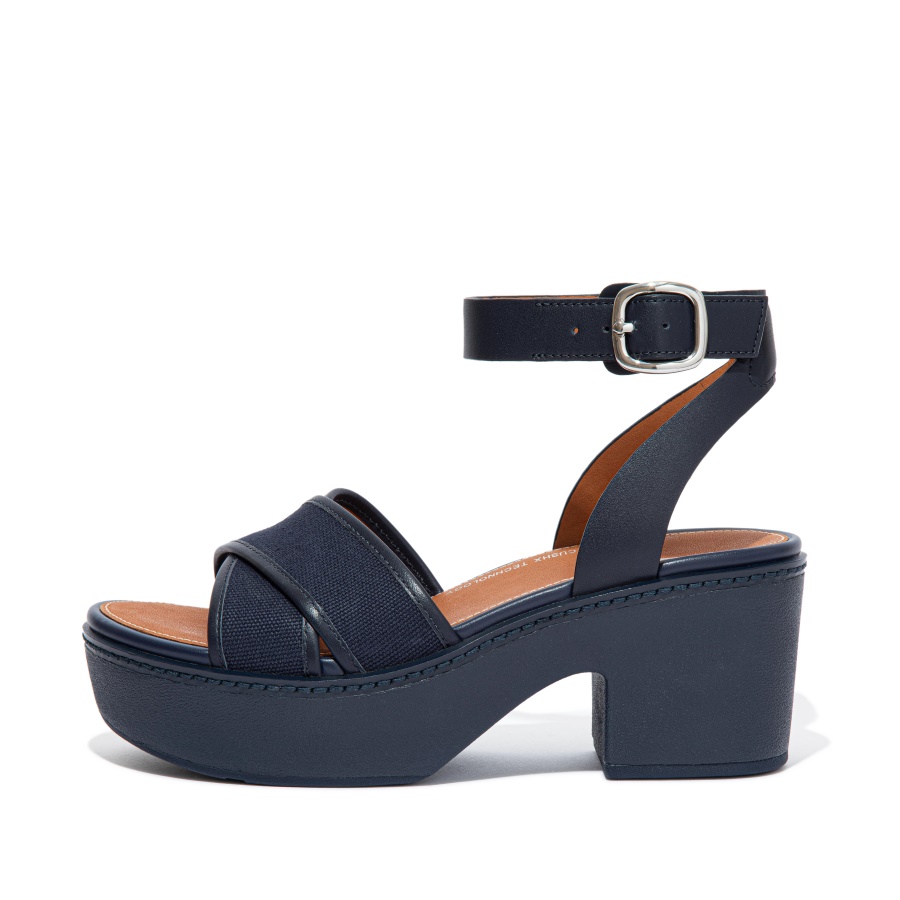 Fitflop Canvas Ankle-Strap Platform Sandals Midnight Navy