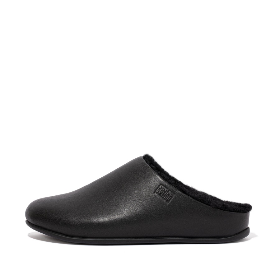 Fitflop Curly-Shearling Leather Slippers All Black