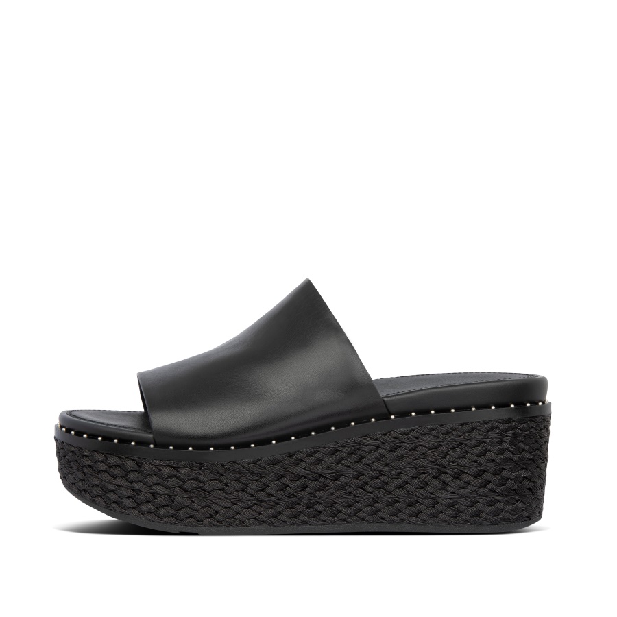 Fitflop Espadrille Leather Wedge Slides Black
