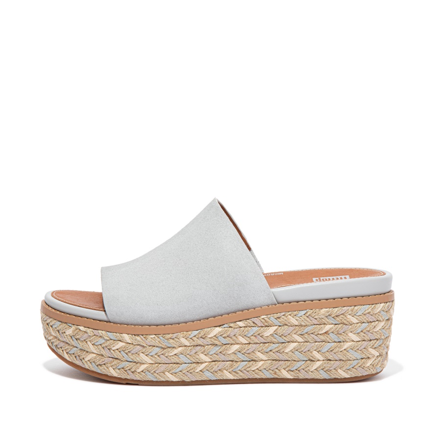 Fitflop Espadrille Suede Wedge Slides Soft Grey