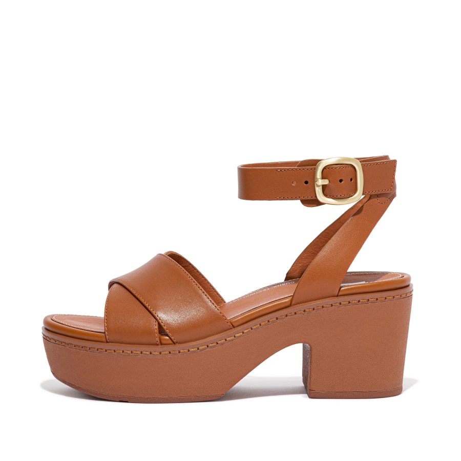 Fitflop Leather Ankle-Strap Platforms Light Tan