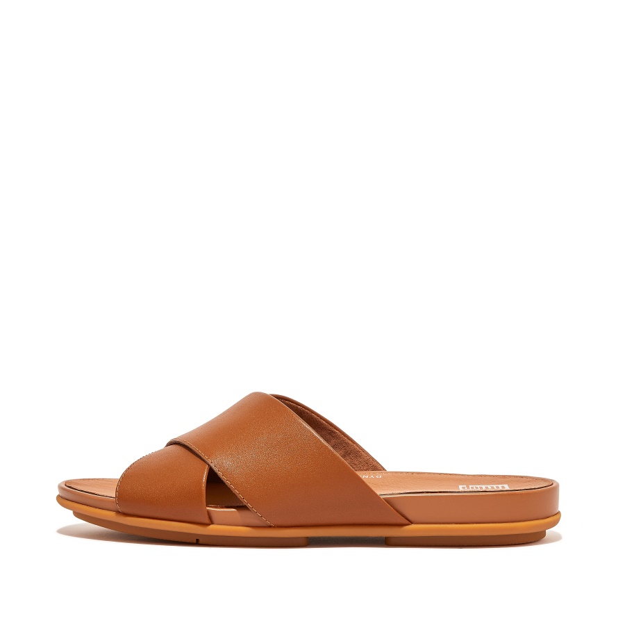 Fitflop Leather Cross Slides Light Tan