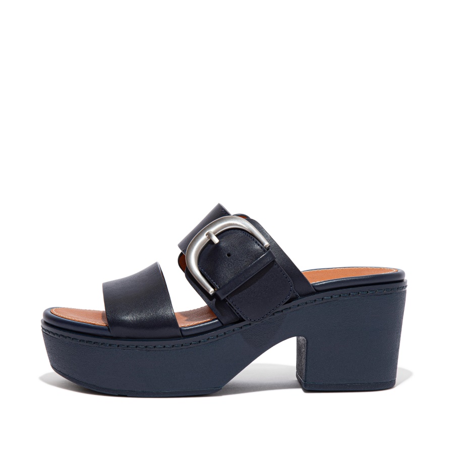 Fitflop Leather Platform Slides Midnight Navy