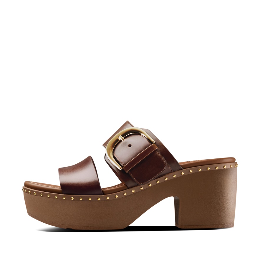 Fitflop Leather Slide Platforms Brown Mix