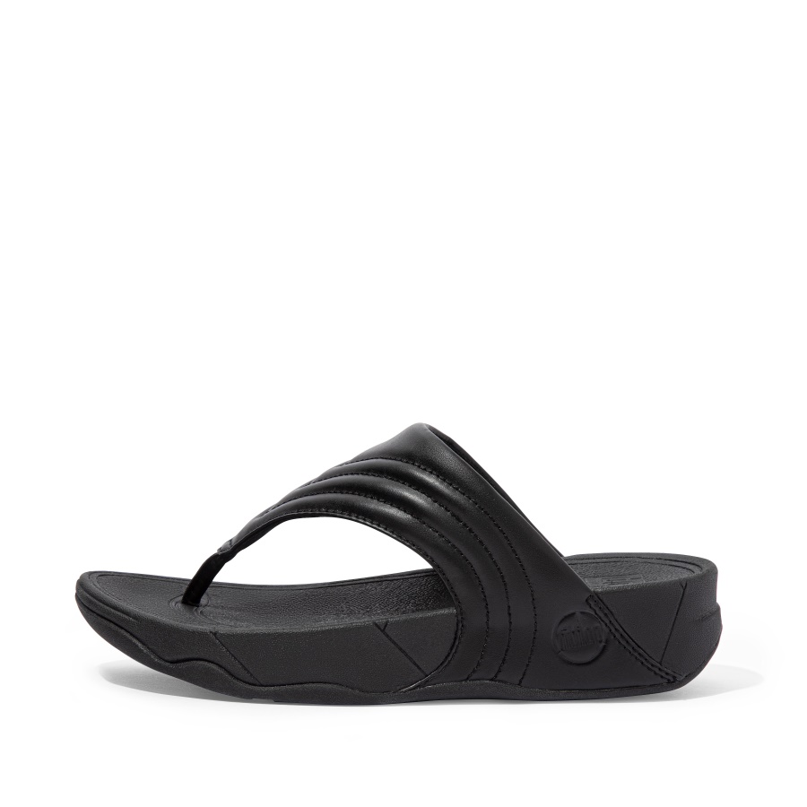 Fitflop Leather Toe-Post Sandals All Black WALKSTAR