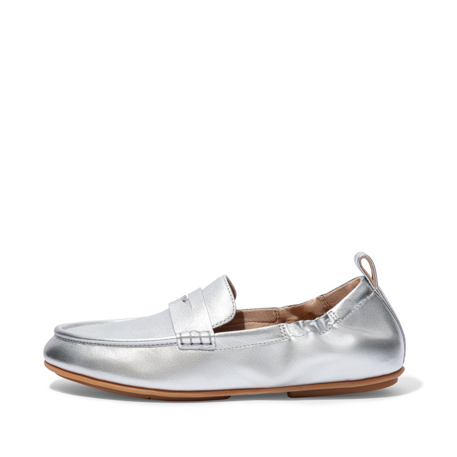 Fitflop Metallic Leather Penny Loafers Silver