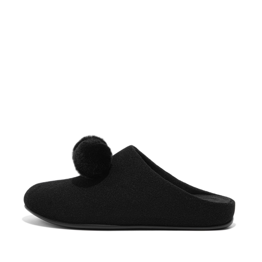 Fitflop Pom-Pom Felt Slippers All Black