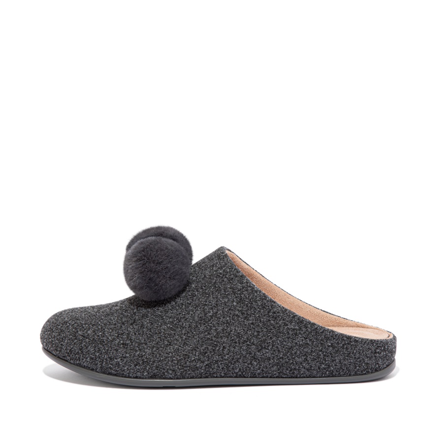 Fitflop Pom-Pom Felt Slippers Pewter Grey
