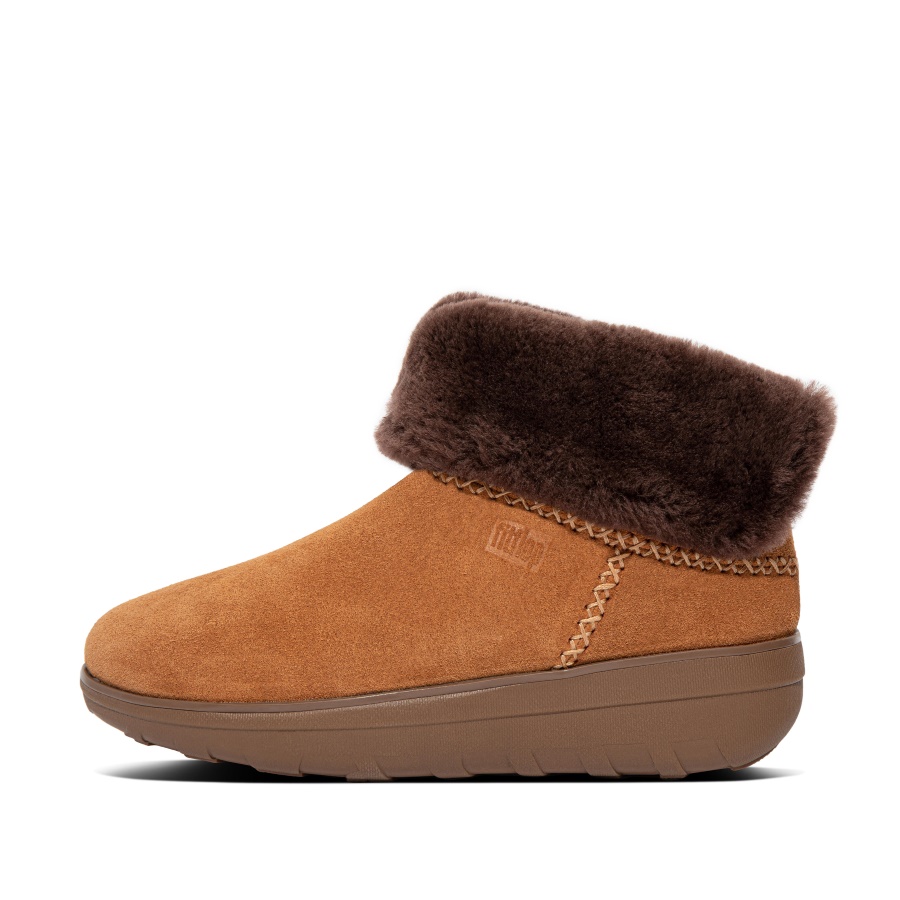 Fitflop Shearling-Lined Suede Ankle Boots Chestnut