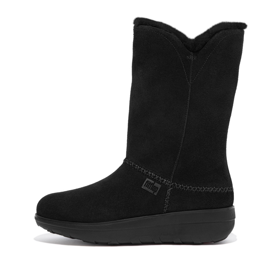 Fitflop Shearling-Lined Suede Calf Boots All Black