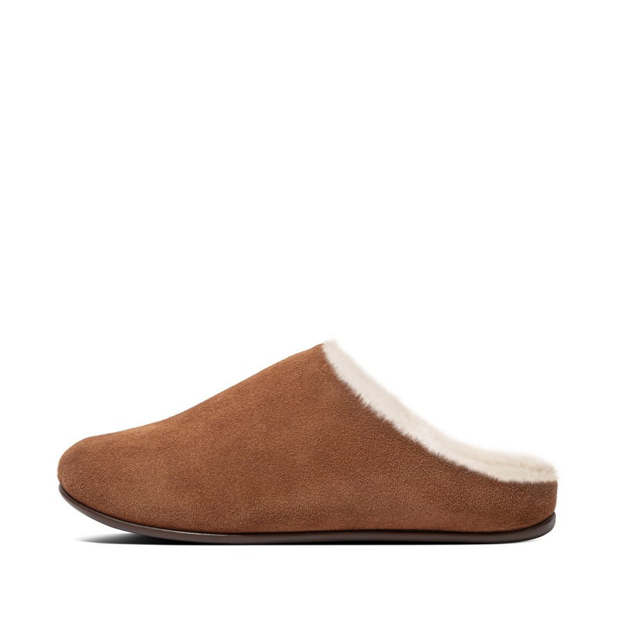 Fitflop Shearling Suede Slippers Tumbled Tan
