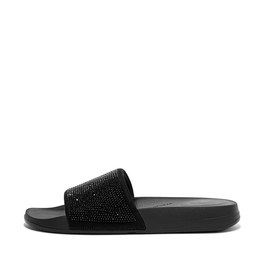 Fitflop Water-Resistant Crystal Slides All Black