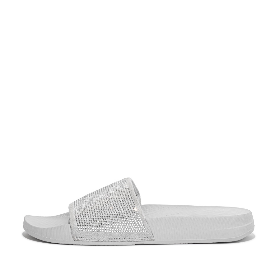 Fitflop Water-Resistant Crystal Slides Silver Cloud